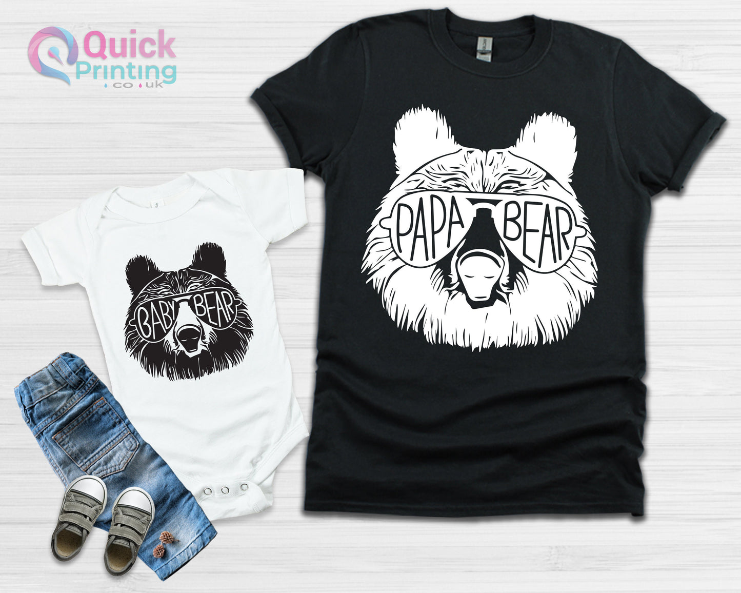 Papa Bear Baby Bear, Dad and Baby Matching T-shirt, Father's Day Gift Present, Twin Baby Bodysuit & Mens T-Shirt - Baby Gift, Baby Bodysuit