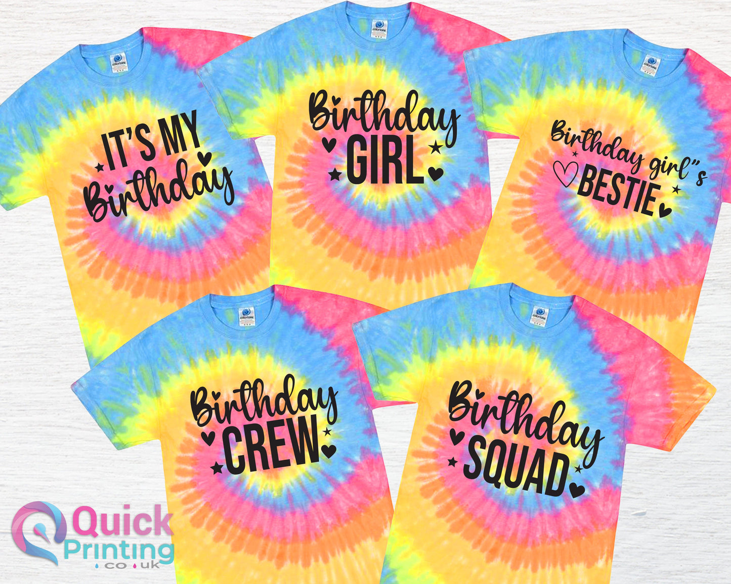 Rainbow Tie Dye Birthday Girl Shirt - Custom Age & Name