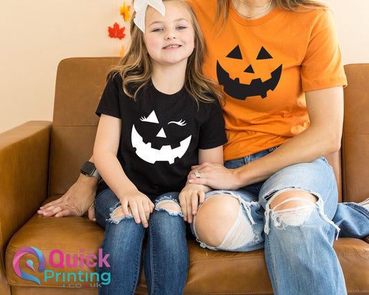 Halloween Pumpkin Face Shirt, Halloween Party Costume T, Womens Cute Halloween Winking Pumpkin Face T-Shirt - Girls Halloween Orange Shirt,