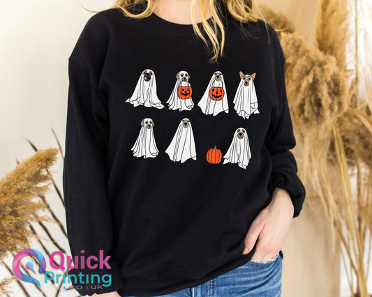 Halloween dog sweatshirt, Halloween Sweatshirt, Ghost Dog Shirt,2024 Happy Halloween,Dog Ghost Jumper, Retro Spooky Season, Dog Dad Tshirts