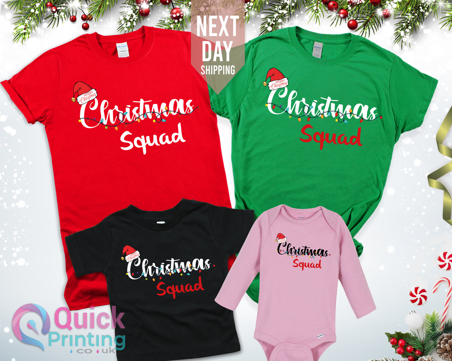 Matching Family Christmas Squad T-Shirts: Reindeer Holiday Set