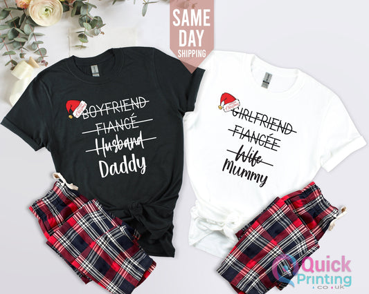Family Matching Christmas Couple T shirts, Hubby Wifey Christmas Shirts, DAD MUM 1st Christmas Tshirt,  XMas Presents Wedding Gift her him