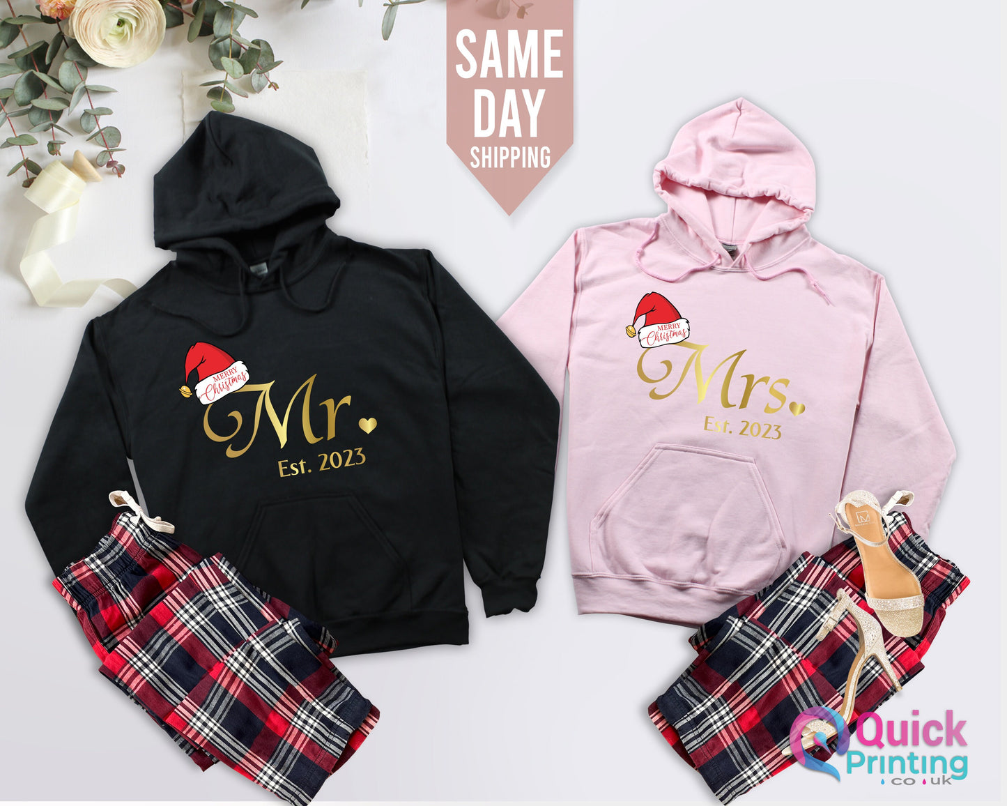 Matching Christmas Couple Hoodies: Mr & Mrs Sweatshirt Set