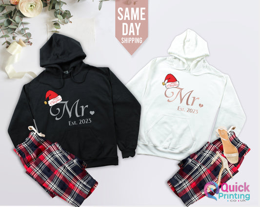 Matching Christmas Couple Hoodies: Mr & Mrs Sweatshirt Set