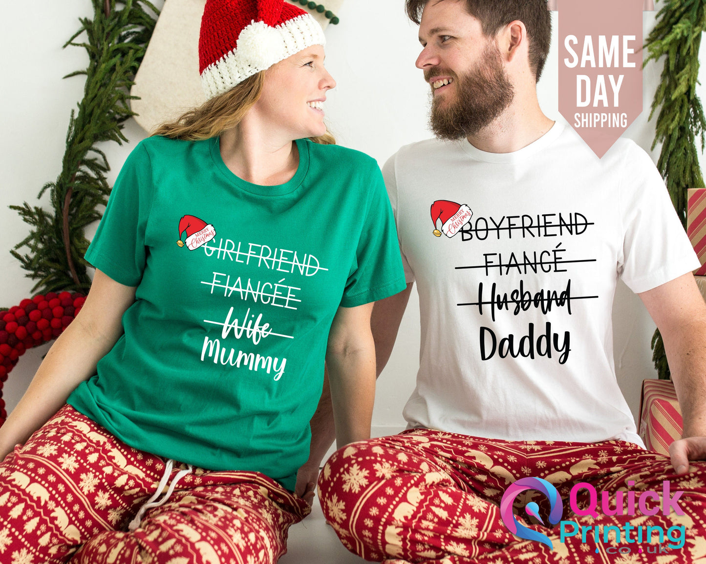 Our First Family Christmas T-shirts, Daddy first Christmas Gift, First Christmas As Daddy Mummy, Hubby & Wifey Couple Christmas Pyjamas Top