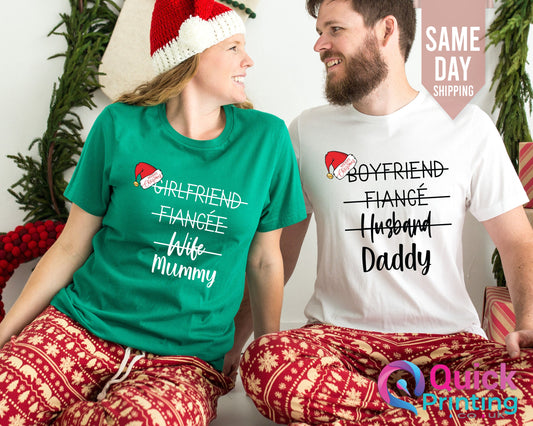 Our First Family Christmas T-shirts, Daddy first Christmas Gift, First Christmas As Daddy Mummy, Hubby & Wifey Couple Christmas Pyjamas Top