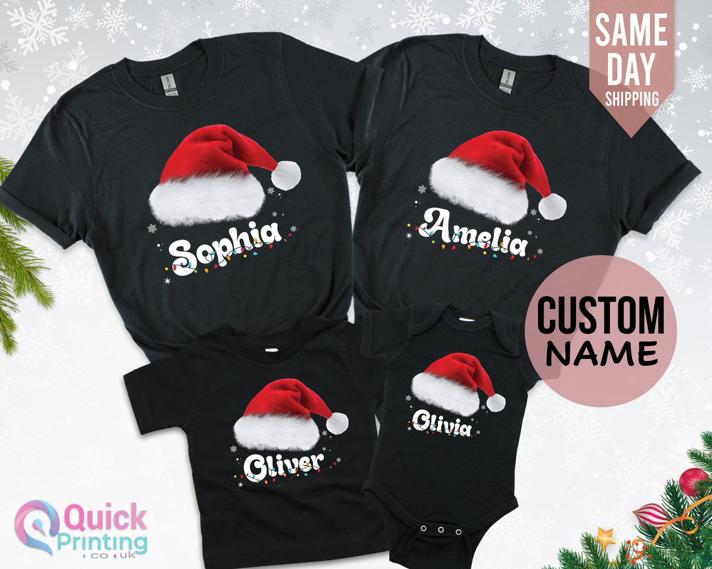 Custom Family Christmas Shirt: Santa Hat Tee