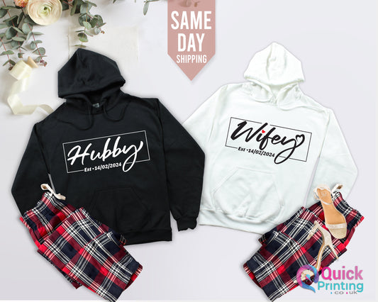 Personalized Hubby Wifey Hoodie: Matching Couple Gift
