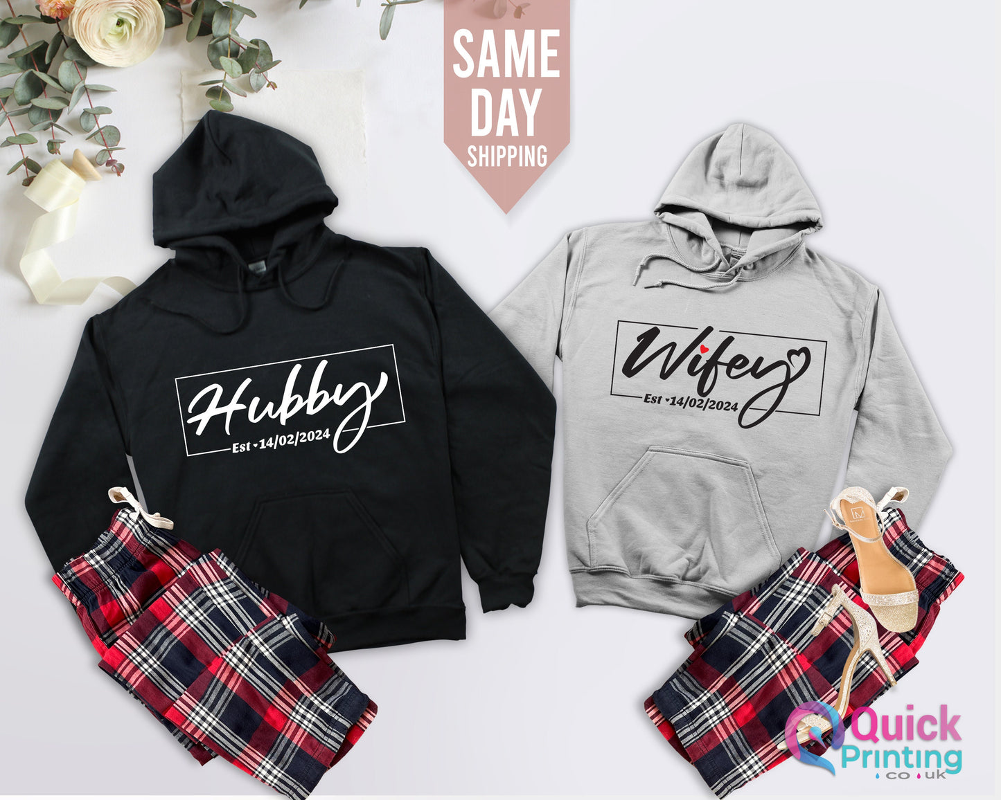 Personalized Hubby Wifey Hoodie: Matching Couple Gift