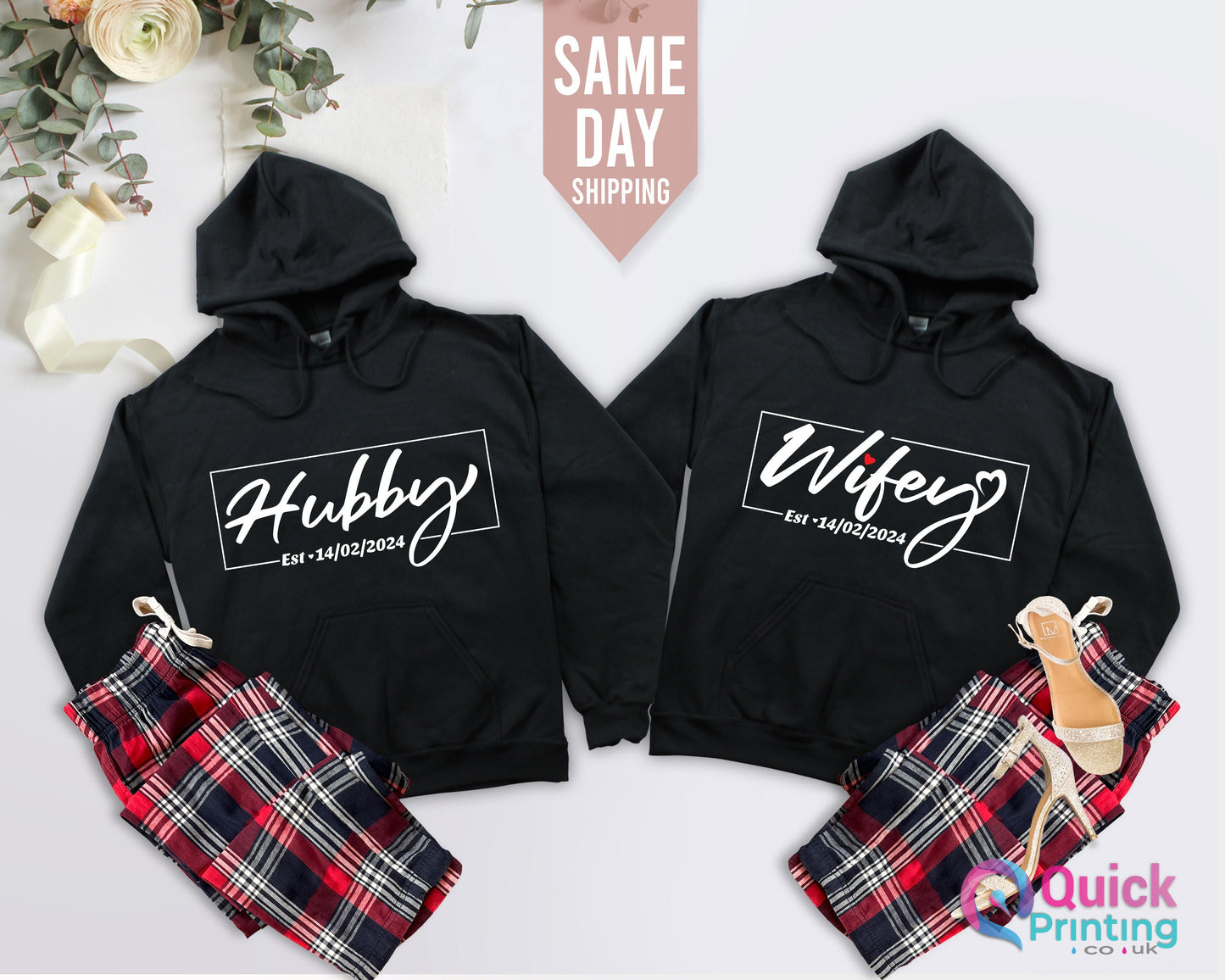 Personalized Hubby Wifey Hoodie: Matching Couple Gift