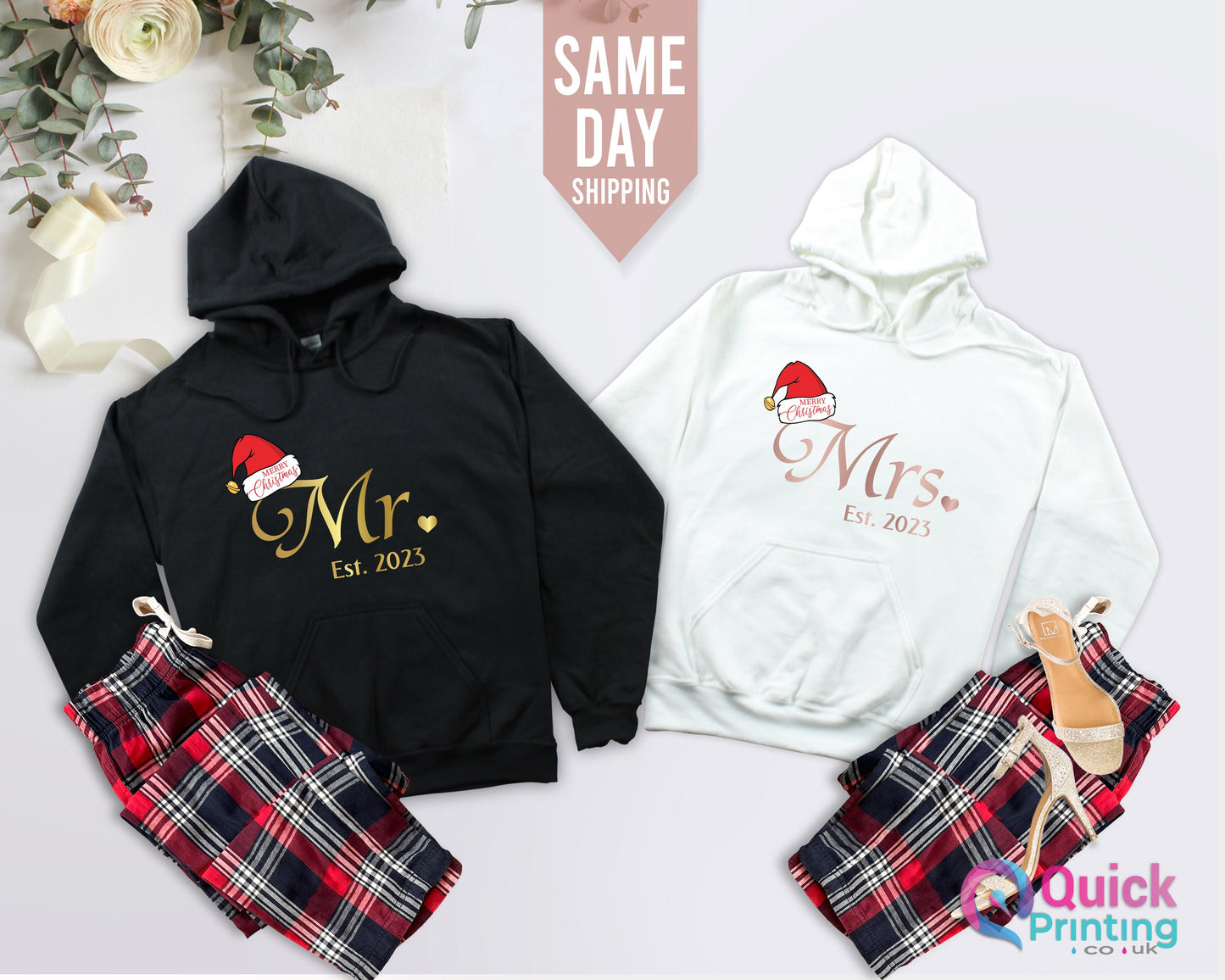 Matching Christmas Couple Hoodies: Mr & Mrs Sweatshirt Set