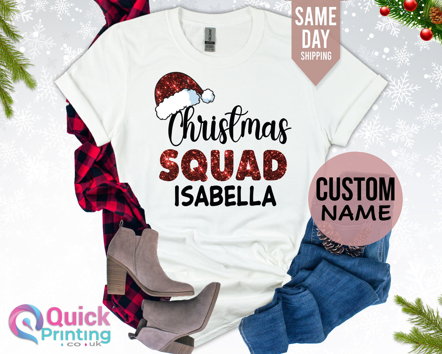 Matching Family Christmas Squad T-Shirts with Glitter