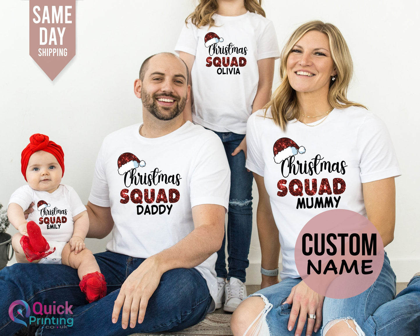 Matching Family Christmas Squad T-Shirts with Glitter