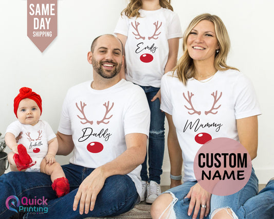 Personalized Family Christmas T-Shirt: Reindeer Matching Set