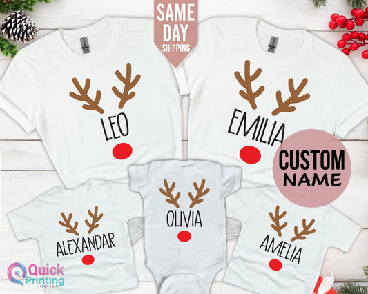 Personalized Reindeer Family Shirts, Personalized Family Matching Shirts, Custom Xmas Shirt , Kids Tshirt, Funny Christmas Gift