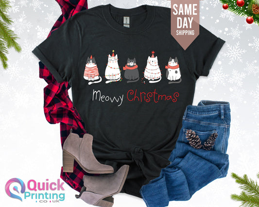 Meowy Christmas Cat Lover T-Shirt: Funny Animal Tee