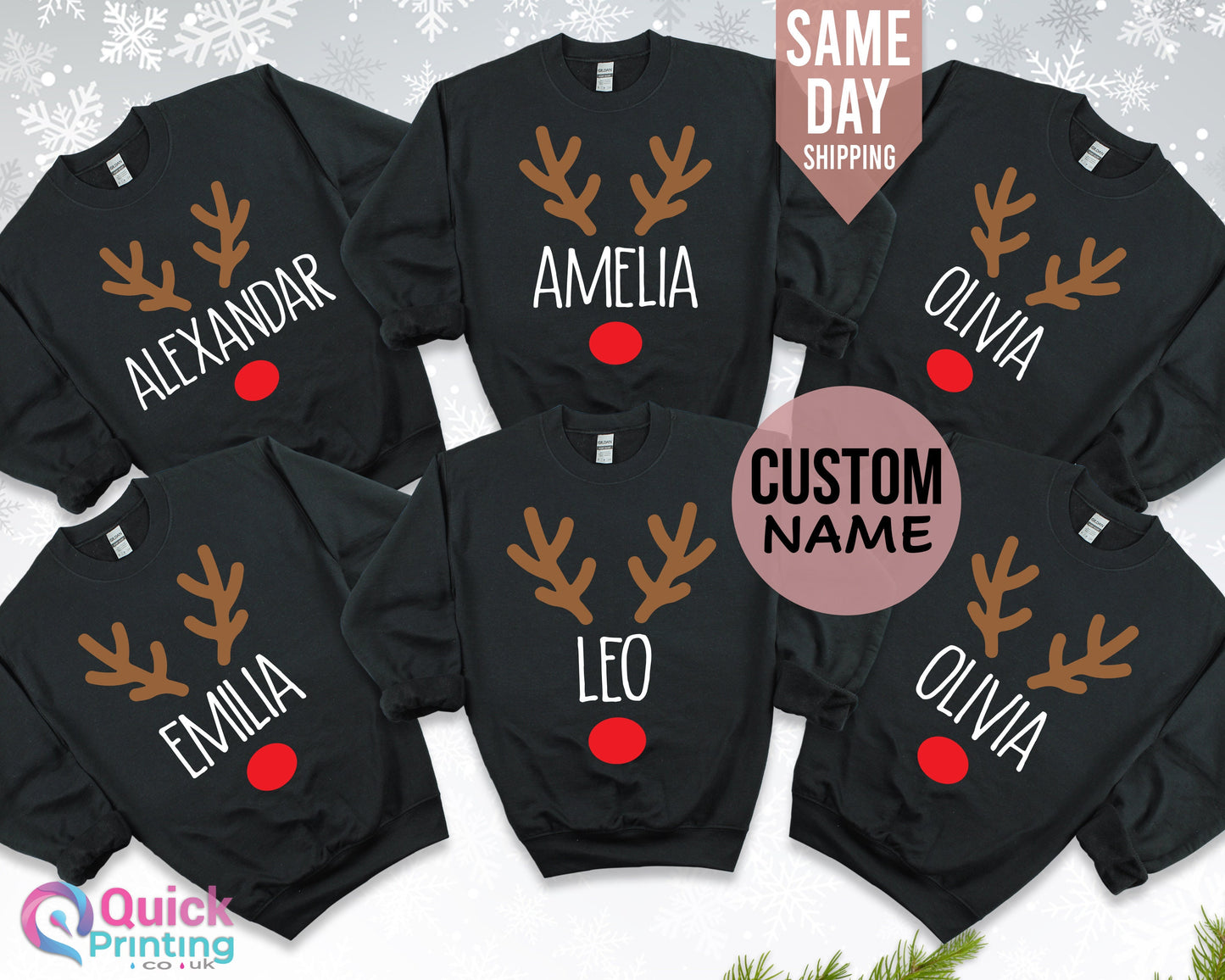 Personalized Reindeer Family Christmas T-Shirt: Add Any Name