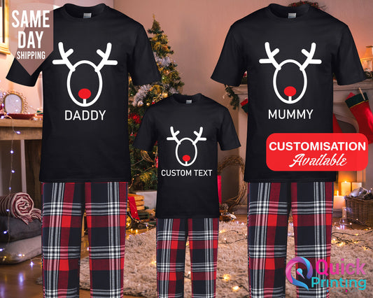 Personalized Family Christmas Pajamas Set: Reindeer Matching Xmas Tee