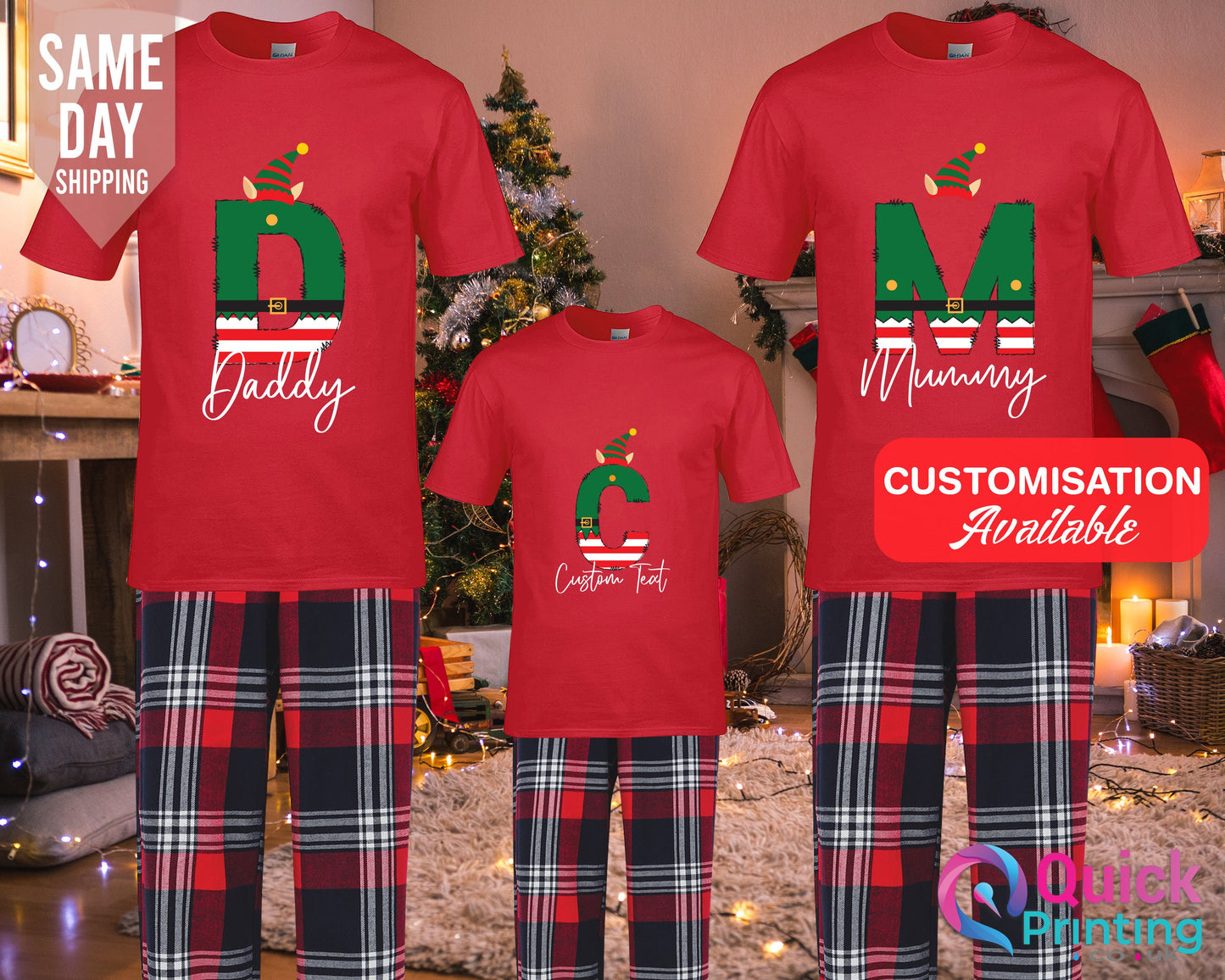 Personalized Christmas Family Pajamas Set: Cotton Flannel PJs