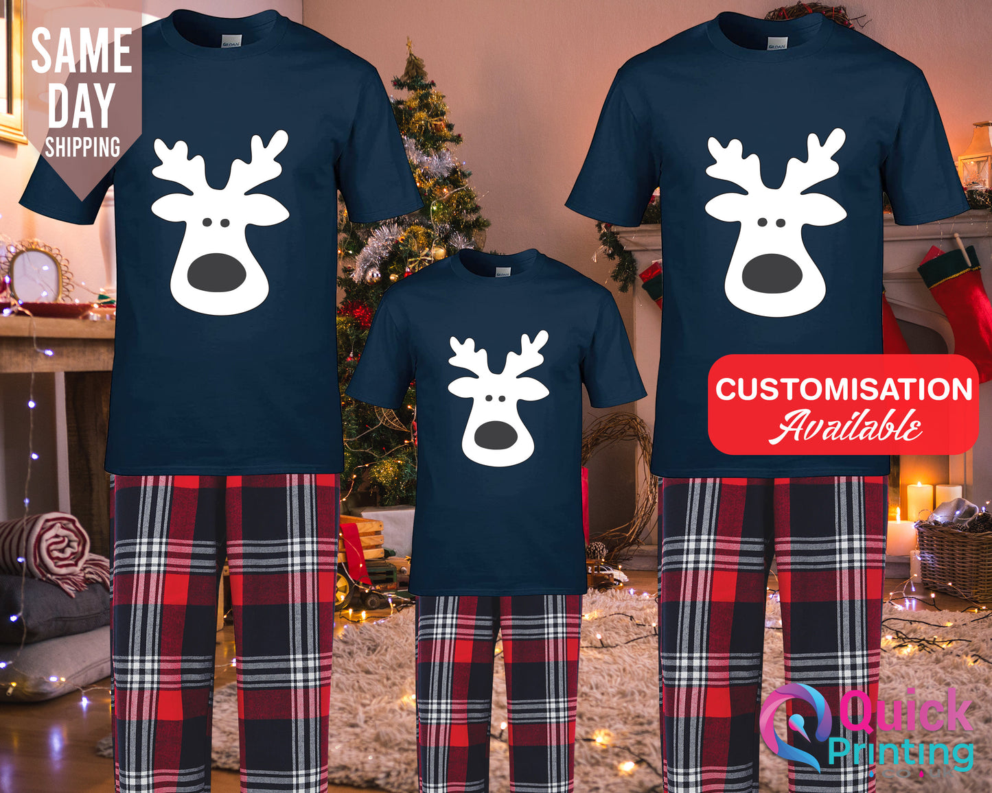 Matching Family Christmas Pajamas: Reindeer Cotton PJs