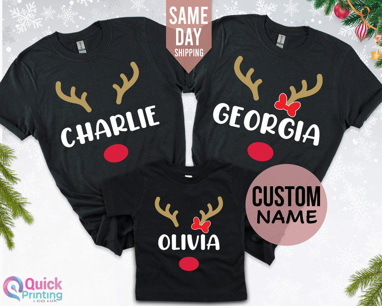 Personalized Reindeer Family Shirts, Personalized Family Matching Shirts, Custom Xmas Shirt , Kids Tshirt, Funny Christmas Gift, Xmas Top