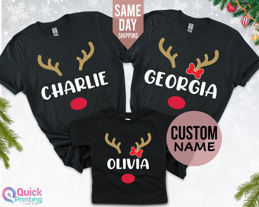 Personalized Reindeer Family Shirts, Personalized Family Matching Shirts, Custom Xmas Shirt , Kids Tshirt, Funny Christmas Gift, Xmas Top
