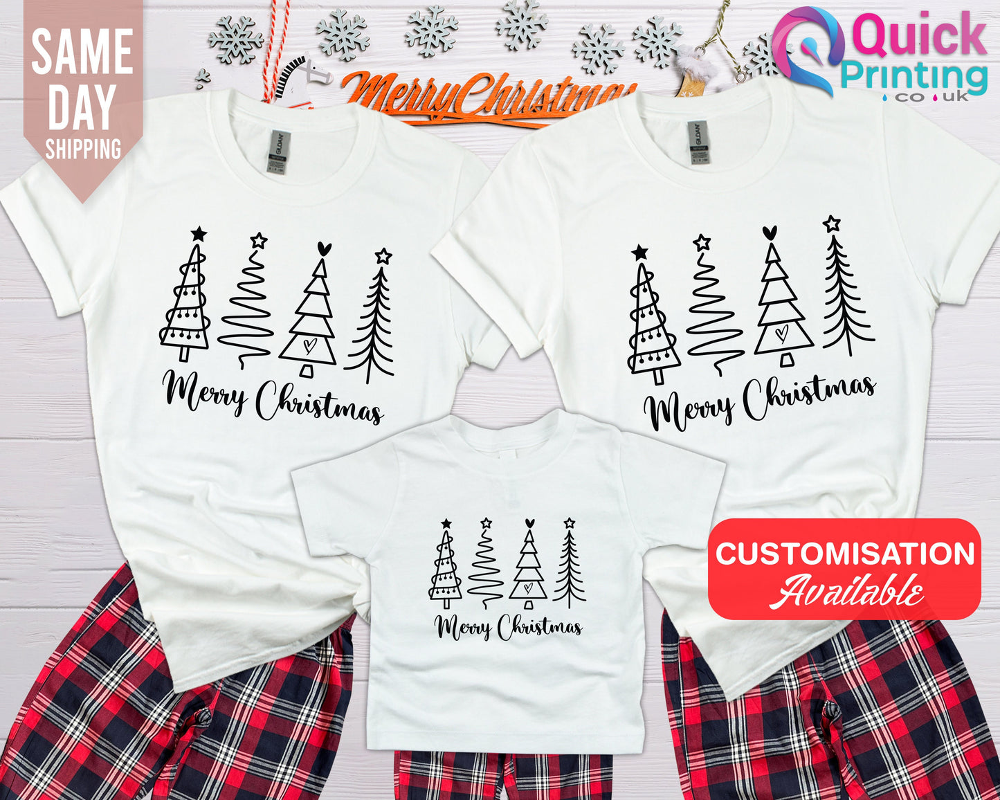 Matching Family Christmas Pajamas: Tree Print Cotton PJs Set