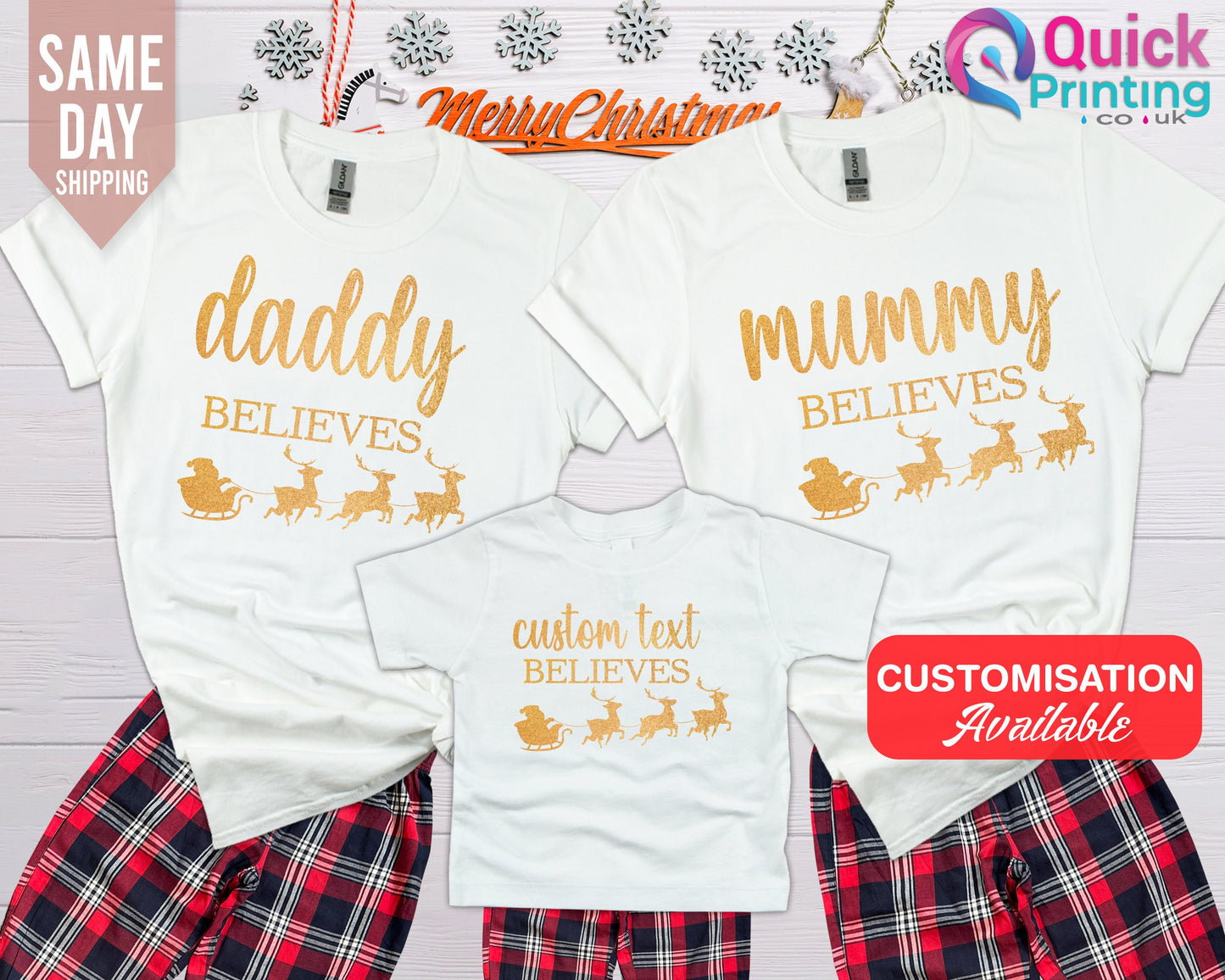 Personalized Family Christmas Pajamas: Matching 'Believe' Cotton PJs Set
