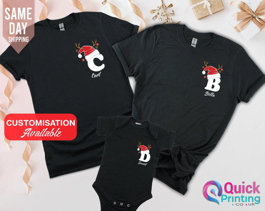 Custom Christmas Family Shirts: Personalized Initial Tee