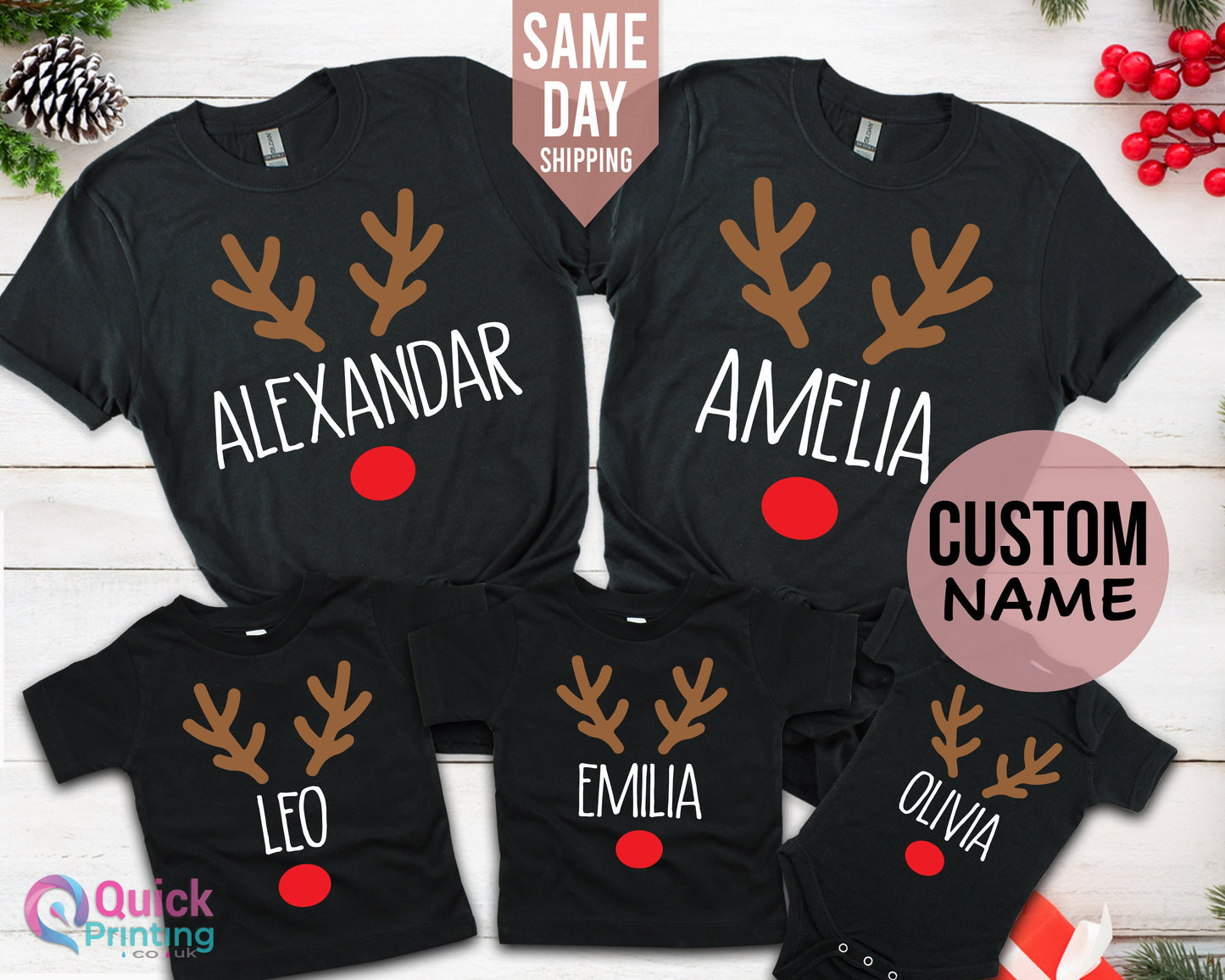 Personalized Reindeer Family Christmas T-Shirt: Add Any Name