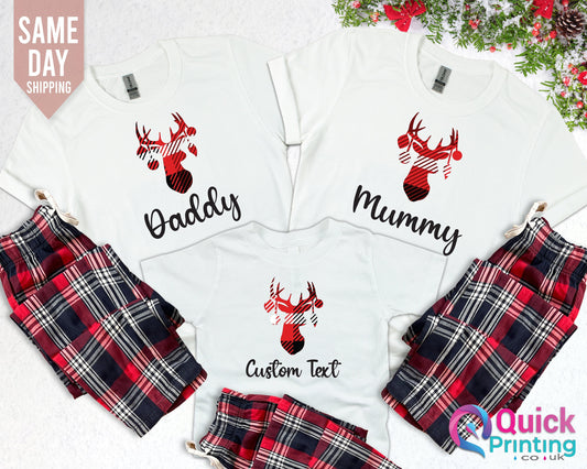 Personalized Family Christmas Pajamas: Plaid Reindeer PJs