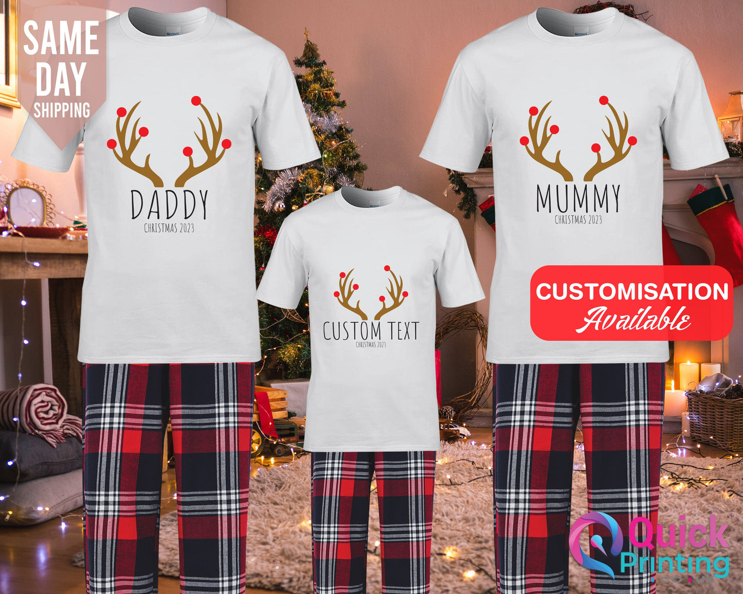 Personalized Family Christmas Pajamas: Reindeer Squad Cotton PJs