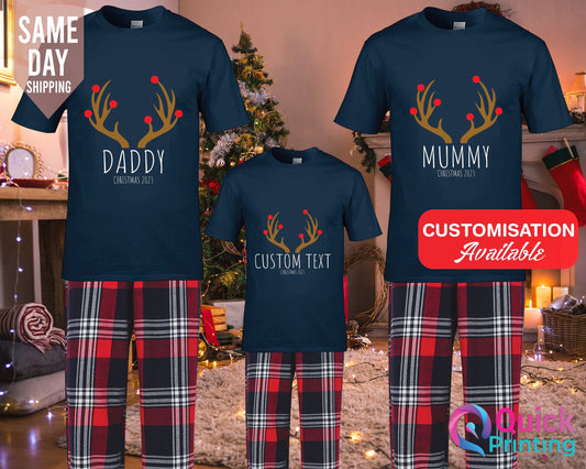 Personalized Family Christmas Pajamas: Reindeer Squad Cotton PJs