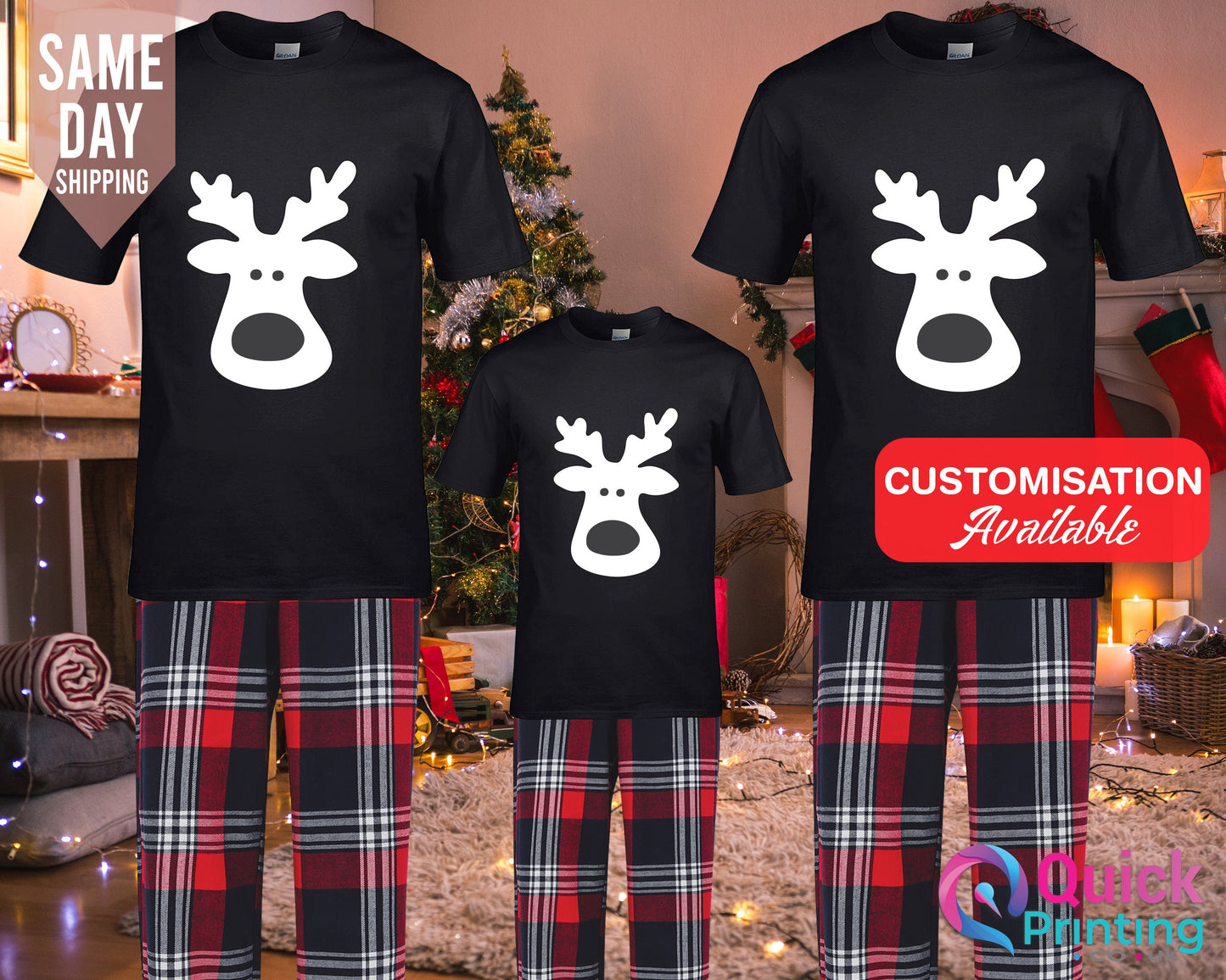 Matching Family Christmas Pajamas: Reindeer Cotton PJs