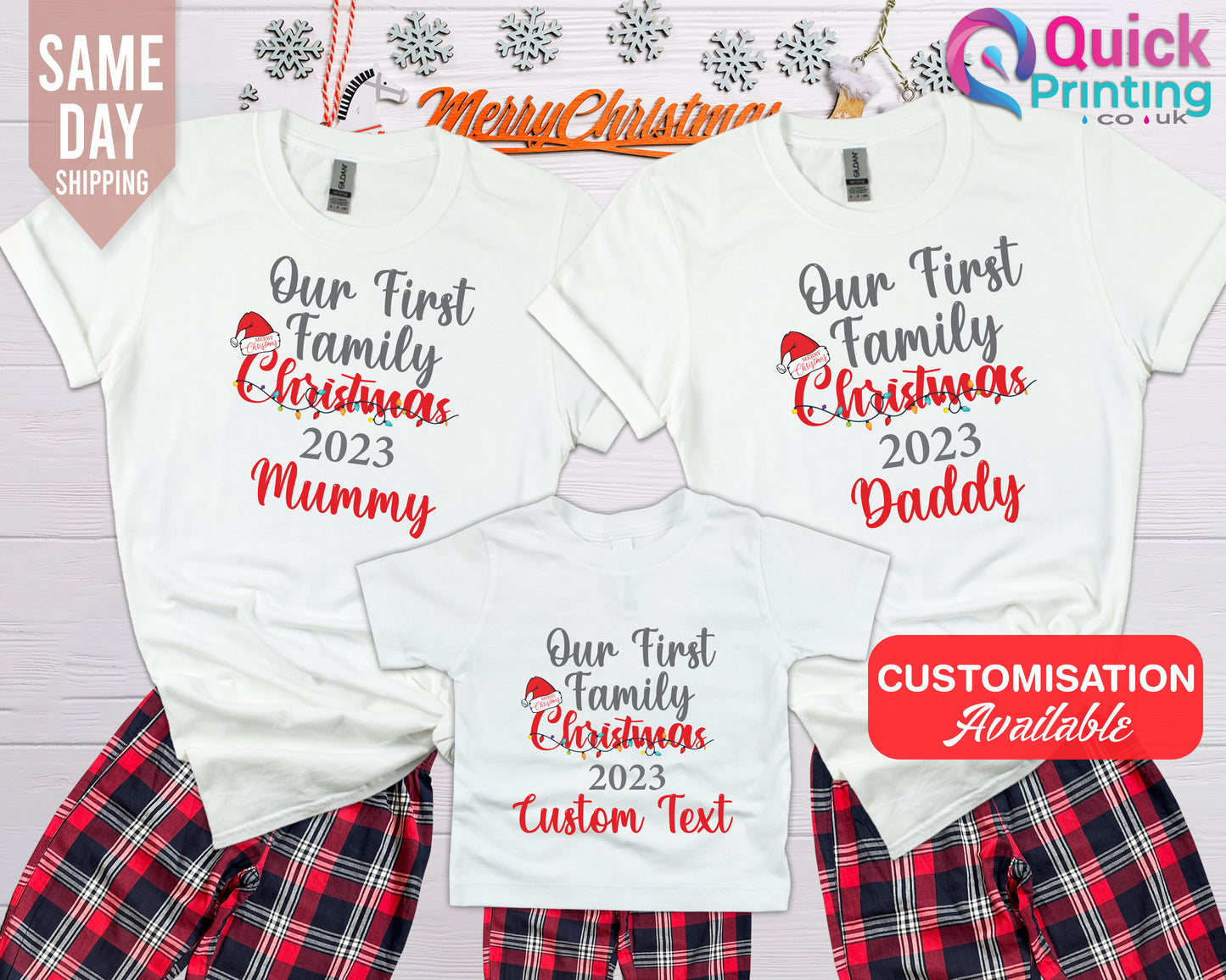 Personalized First Christmas Family Pajamas: Matching Cotton PJs