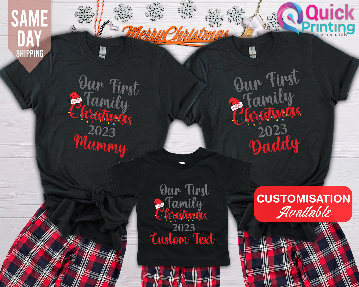 Personalized First Christmas Family Pajamas: Matching Cotton PJs
