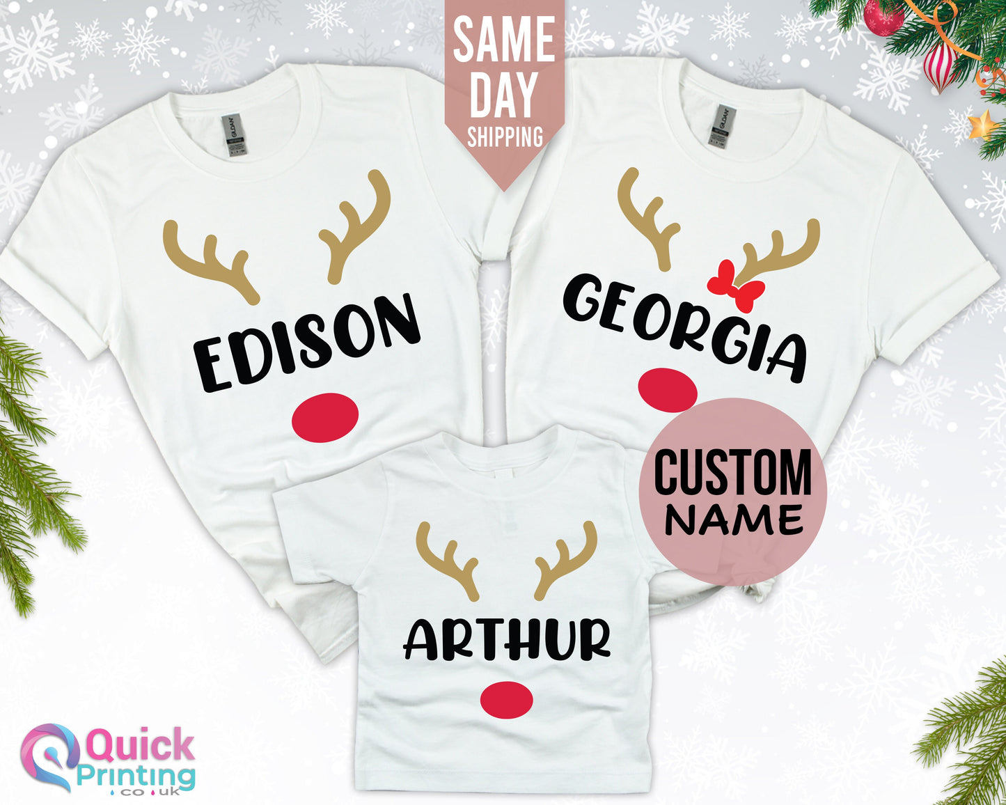 Personalized Reindeer Family Shirts, Personalized Family Matching Shirts, Custom Xmas Shirt , Kids Tshirt, Funny Christmas Gift, Xmas Top