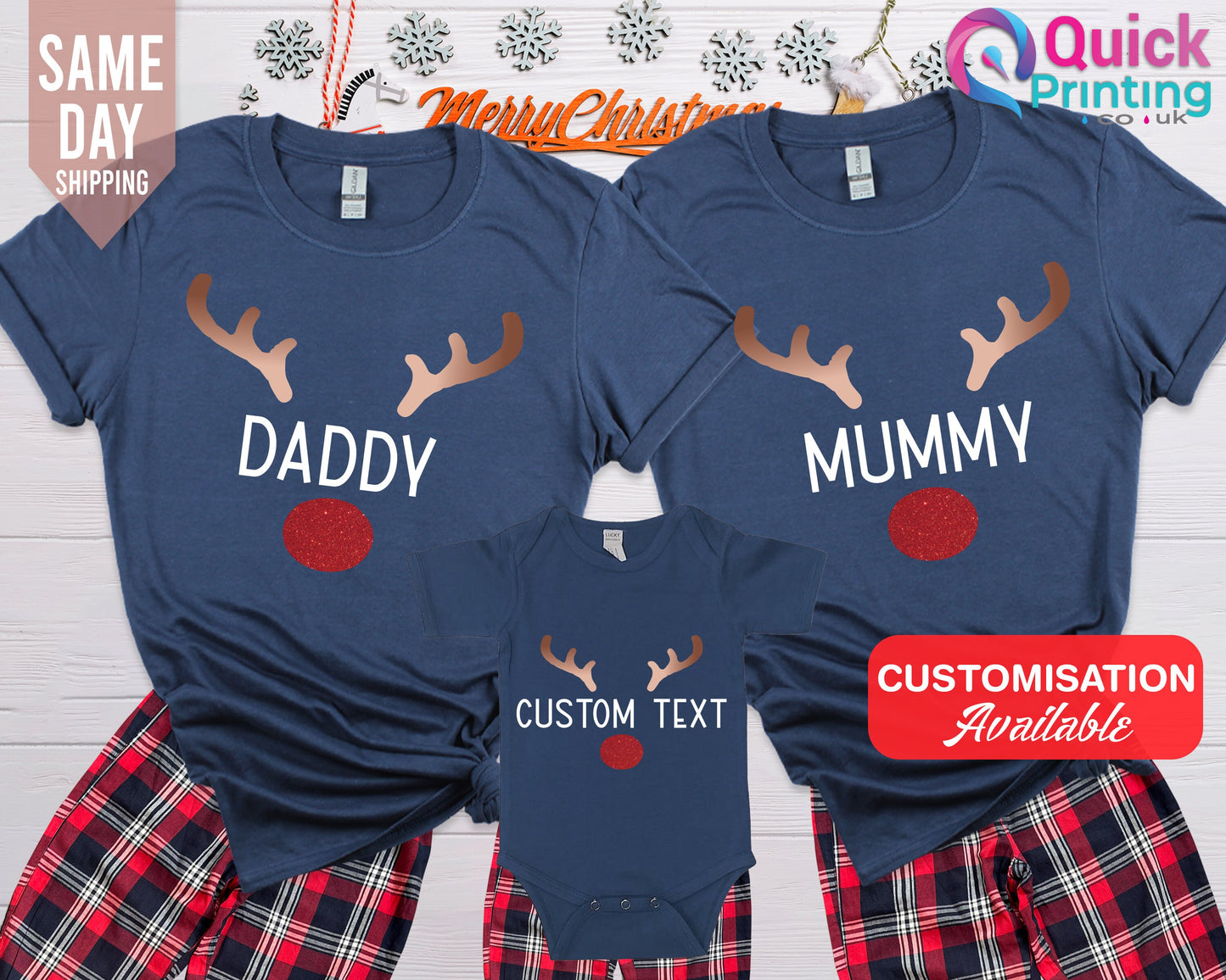 Personalized Family Christmas Pajamas Set: Reindeer Squad Matching Xmas PJs