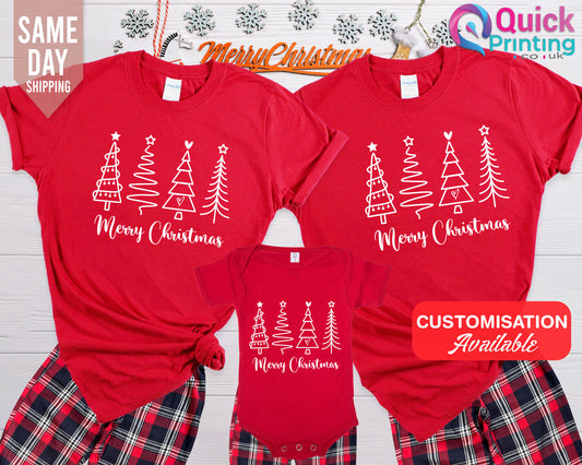 Matching Family Christmas Pajamas: Tree Print Cotton PJs Set