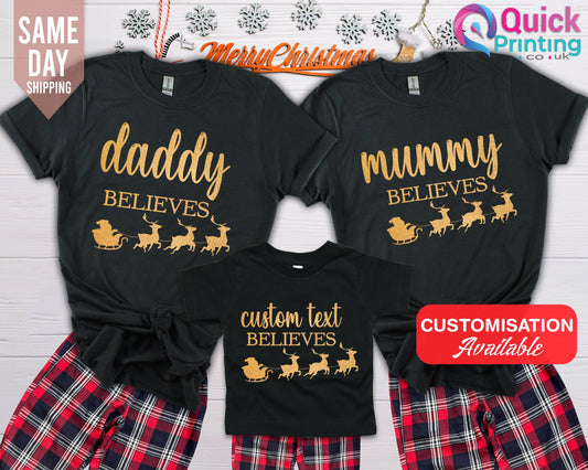 Personalized Family Christmas Pajamas: Matching 'Believe' Cotton PJs Set