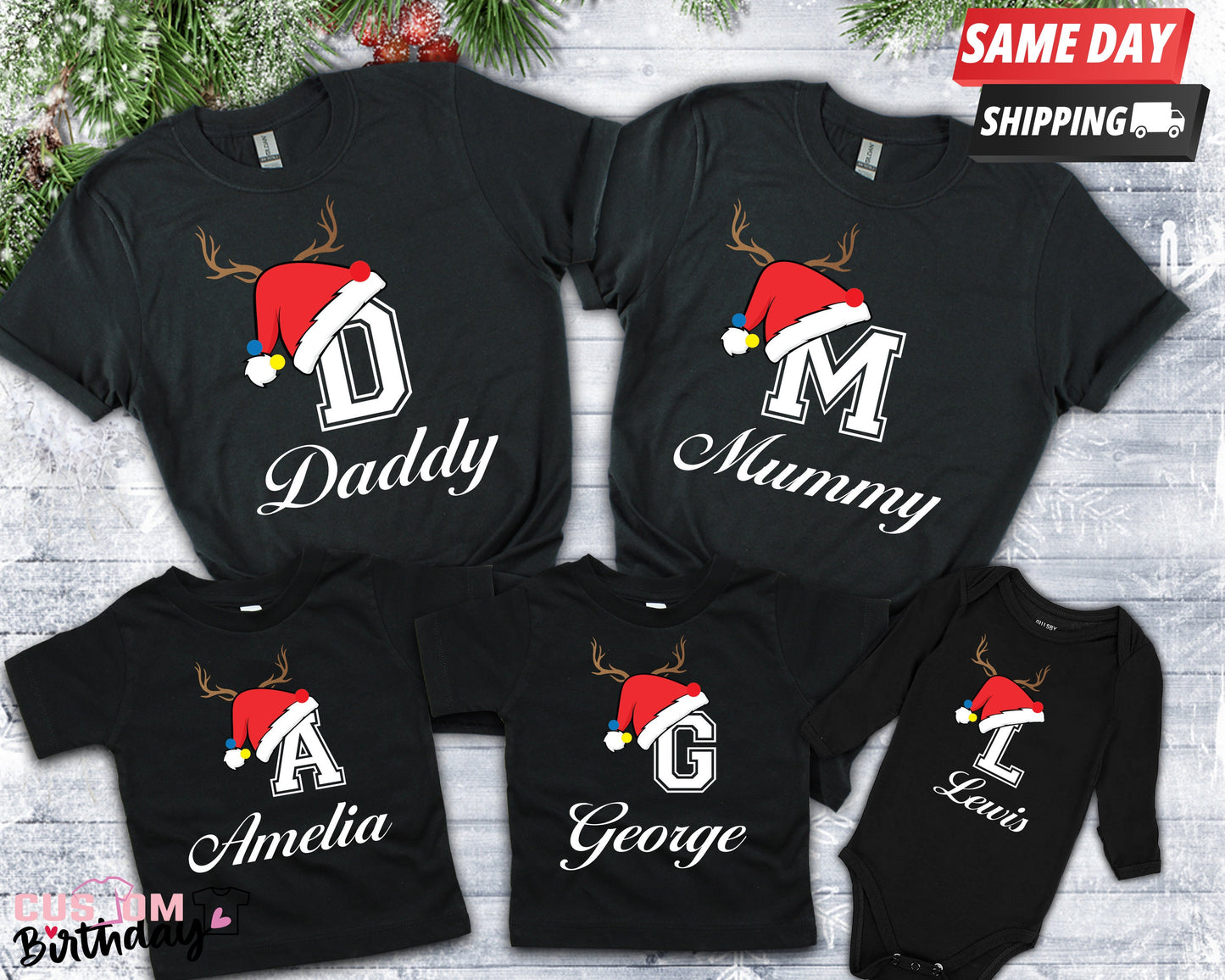 Personalized Christmas Initial Shirt: Custom Family Matching Tee