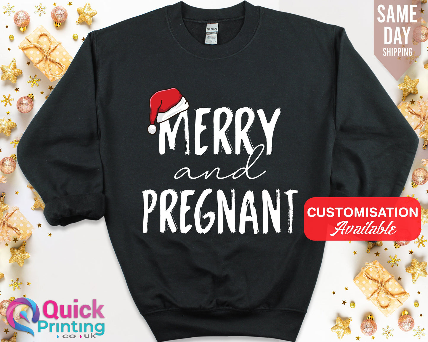 Merry and Pregnant Christmas Sweatshirt: Pregnancy Announcement
