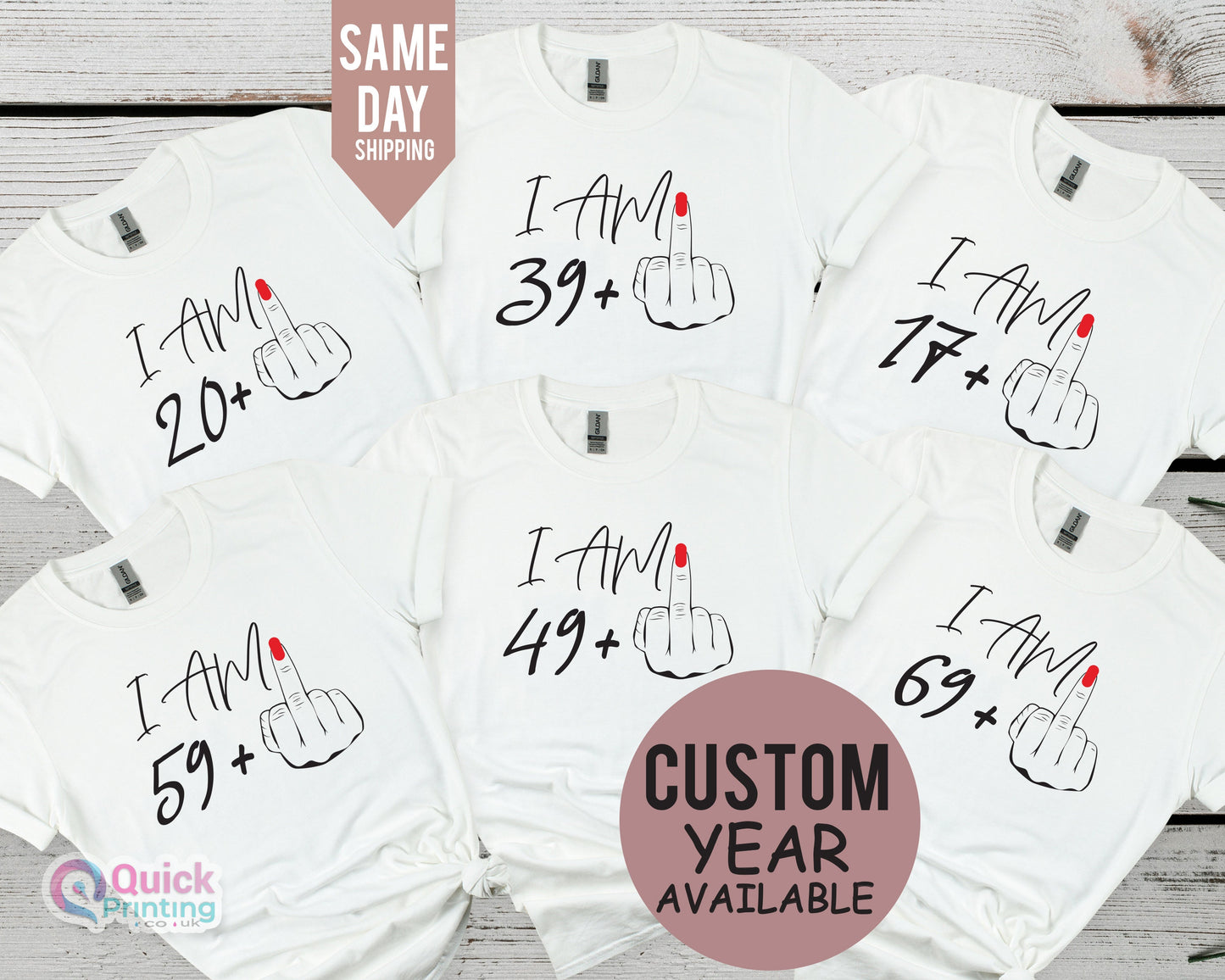 Custom Birthday T-Shirt: Funny Middle Finger Tee, 30th 40th Birthday