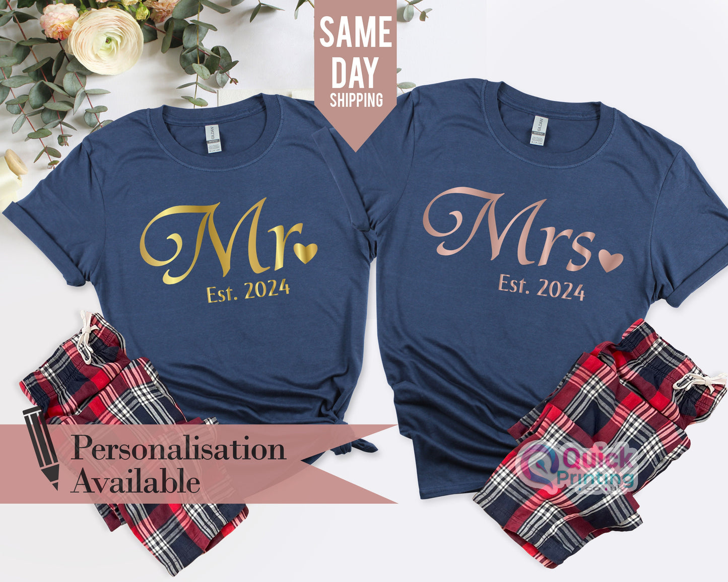 Mr. & Mrs. Matching T-Shirts: Newlywed Gift, Honeymoon Wedding Shirts