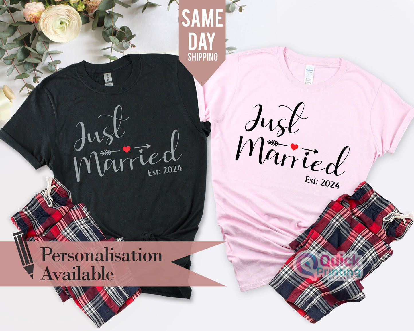 Just Married 2026 T-Shirt: Hubby Wifey Matching Couple Shirts