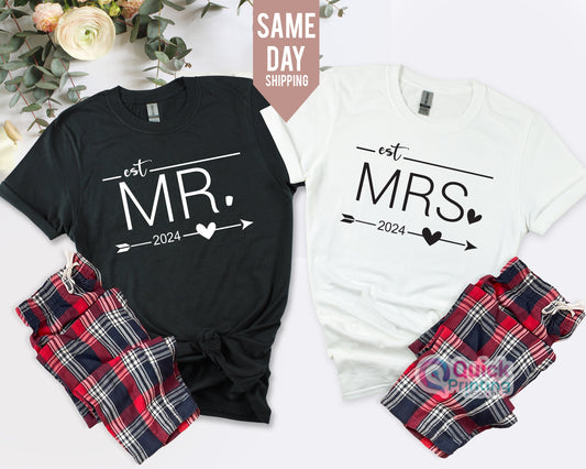 Mr Mrs Tshirt 2024, Hubby Wifey Shirts, Bride Groom Tshirt, Newlywed Tshirt Gift, Honeymoon Couple Tshirt, Wedding Gift for her him