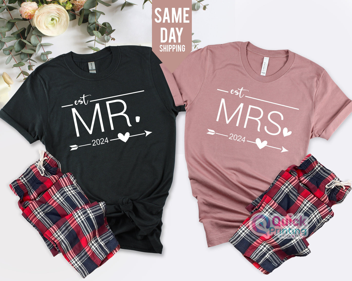 Mr. & Mrs. 2024 T-shirt: Newlywed Couple Matching Shirts