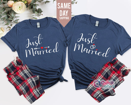 Just Married Tshirt 2024, Hubby Wifey Matching Valentine Couple Shirts, Honeymoon Tshirt, Valentine Gift for Boyfriend Girlfriend
