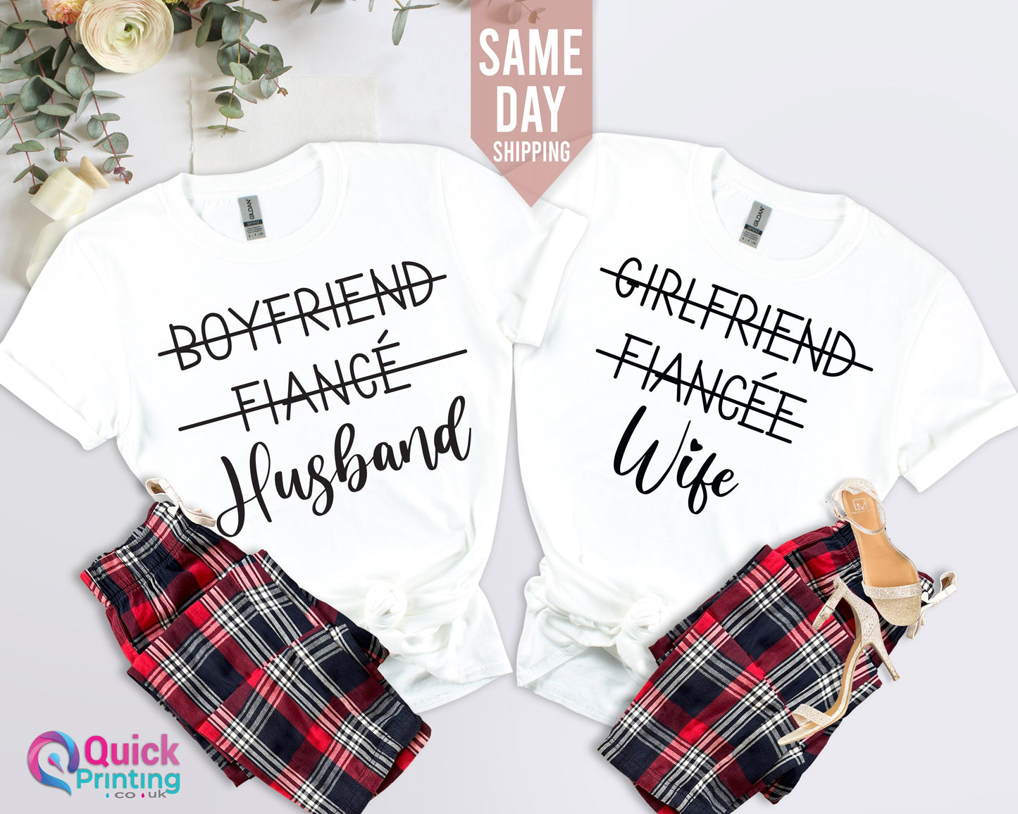 Matching Couple T-Shirts: Engagement Gift, Husband Wife Shirts