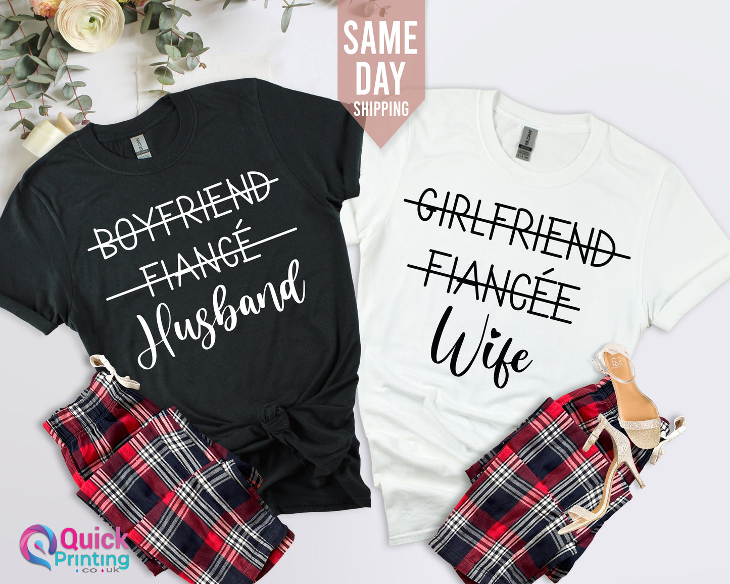 Matching Couple T-Shirts: Engagement Gift, Husband Wife Shirts